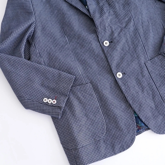 Soul of London Printed Navy Blue with Floral Lining Button Up Fitted Blazer - Picture 15 of 16